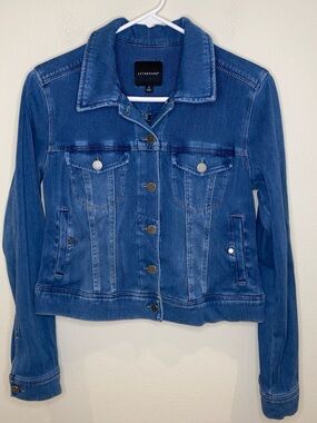 Liverpool Cropped Faded Denim Jacket Size S Stretch